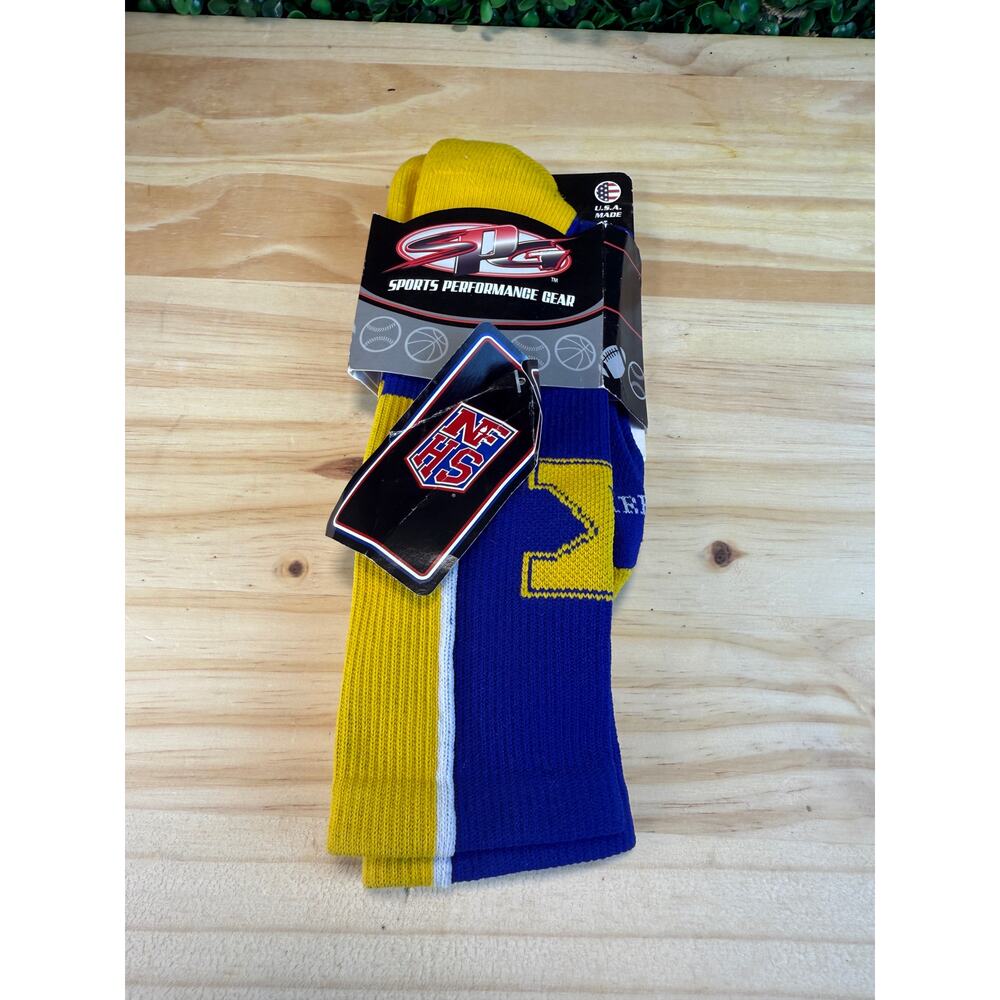 NWT Klein Bearkats Sports Performance Blue And Yellow Socks Size Large Adult